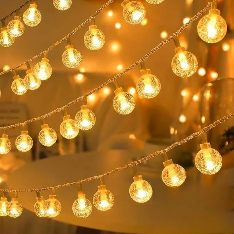 LED Bubble Ball String Lights Golden Glow Battery/USB Operated Indoor Fairy Lights for Wedding Holidays New Year Decorations