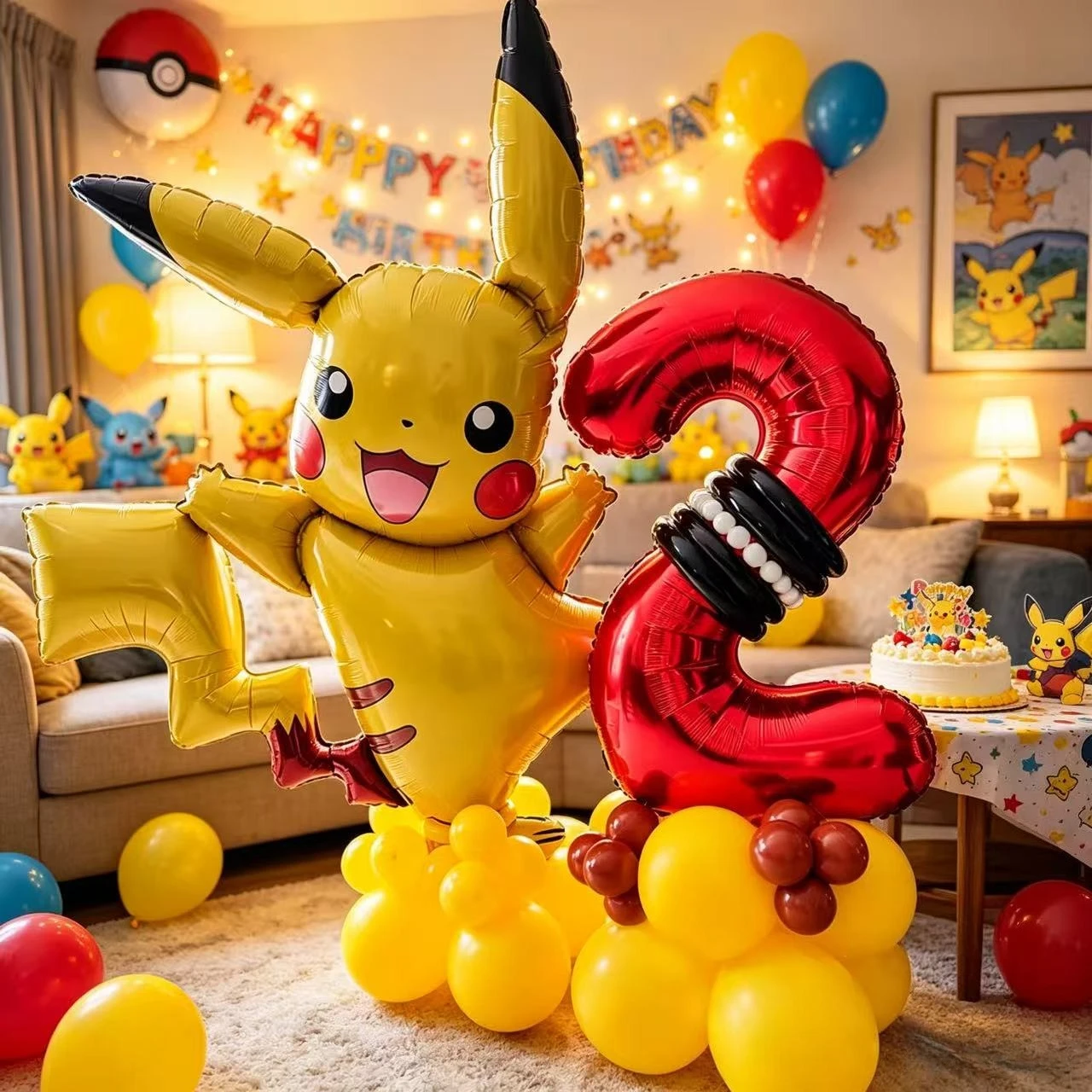 Pacote de Balões Pokemon Pikachu em Forma de Raio, Kit de Guirlanda de Balões para Festa de Aniversário