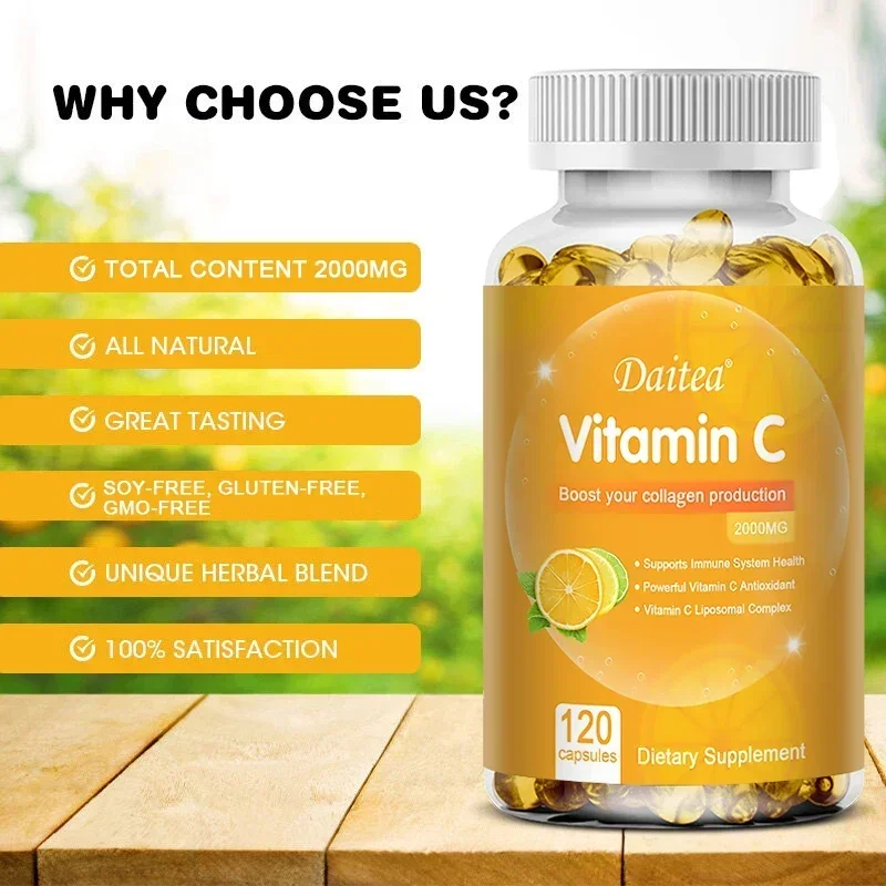 Vitamin C 2000 Mg, Promotes Collagen Production, Vitamin C Liposomal Dietary Supplement, Non-GMO and Gluten-Free Vegetarian