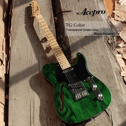 Acepro F hole Electric Guitar Transparent Green Color 20mm Solid ASH Body, High Quality Guitarra