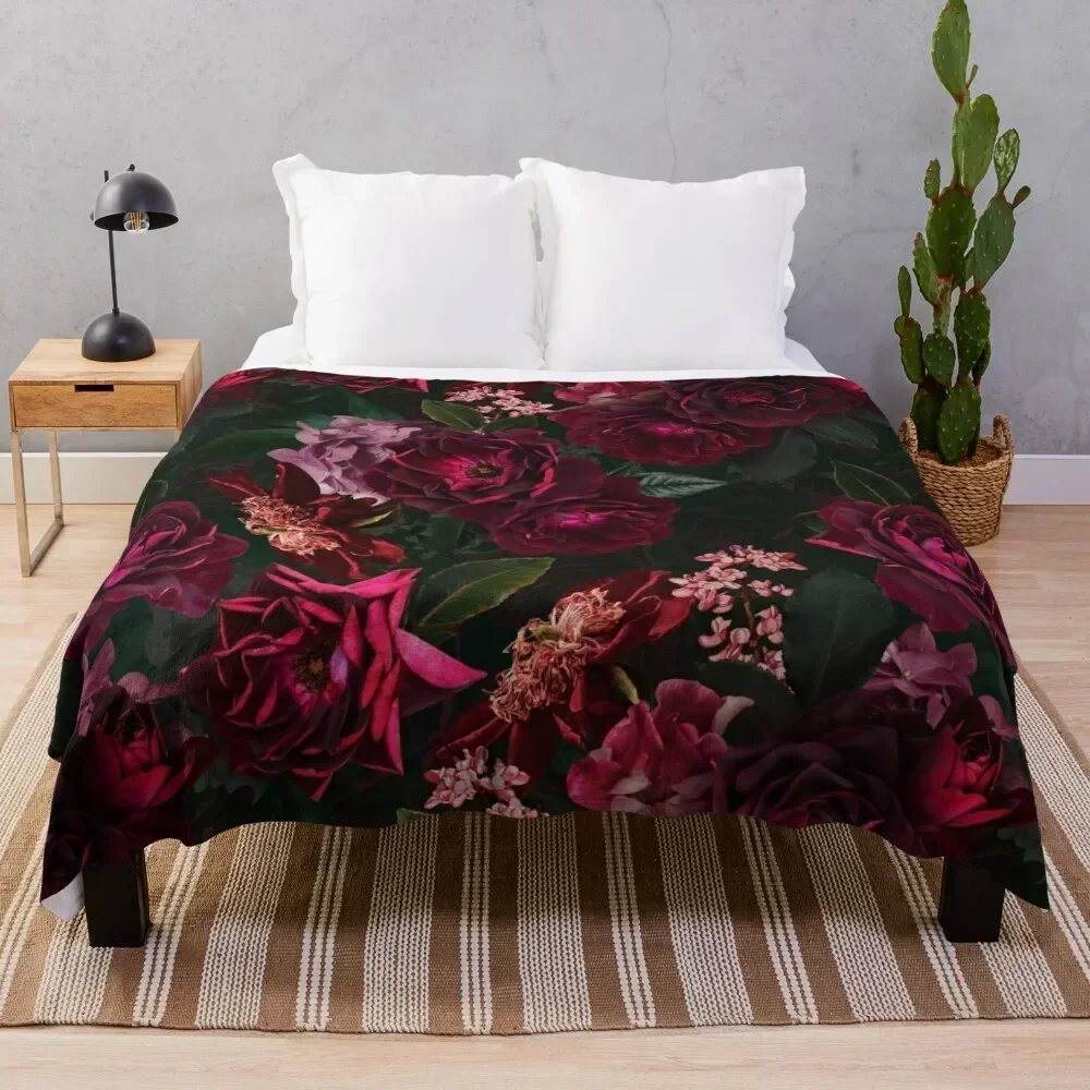 

Antique Midnight Botanical Flower Rose Garden Throw Blanket Thermal christmas gifts Blankets