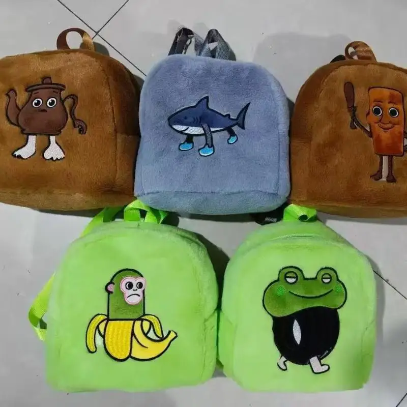 Mochila de felpa con estampado de palo de madera de Shanhaijing de dibujos animados, mochila de jardín de infantes para niños de gran capacidad