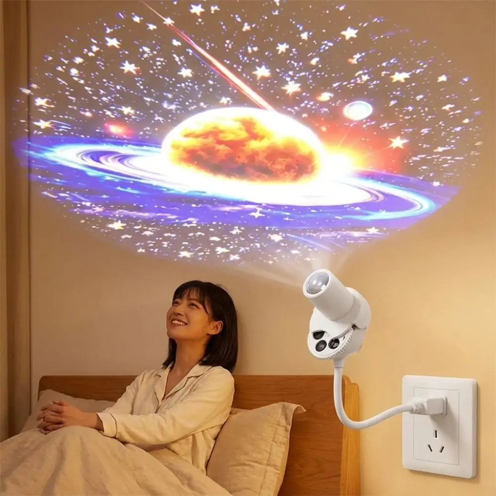 360 Degree Rotating Star Projector Light Flexible Neck Interchangeable Slides Galaxy LED Projector USB Powered Night Light Room