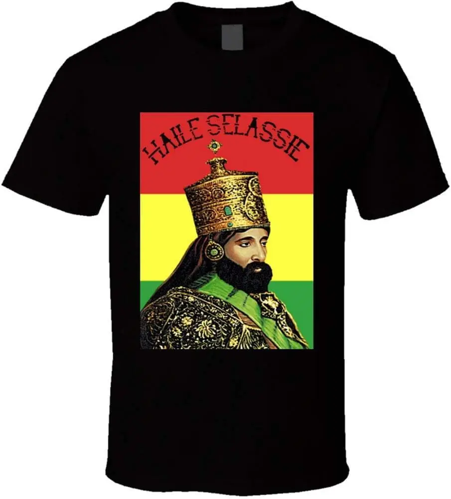 Haile Selassie Rastafari King of Kings Ethiopia Emperor T-Shirt Black Short Sleeve Tops Tees Cotton Print Tshirts