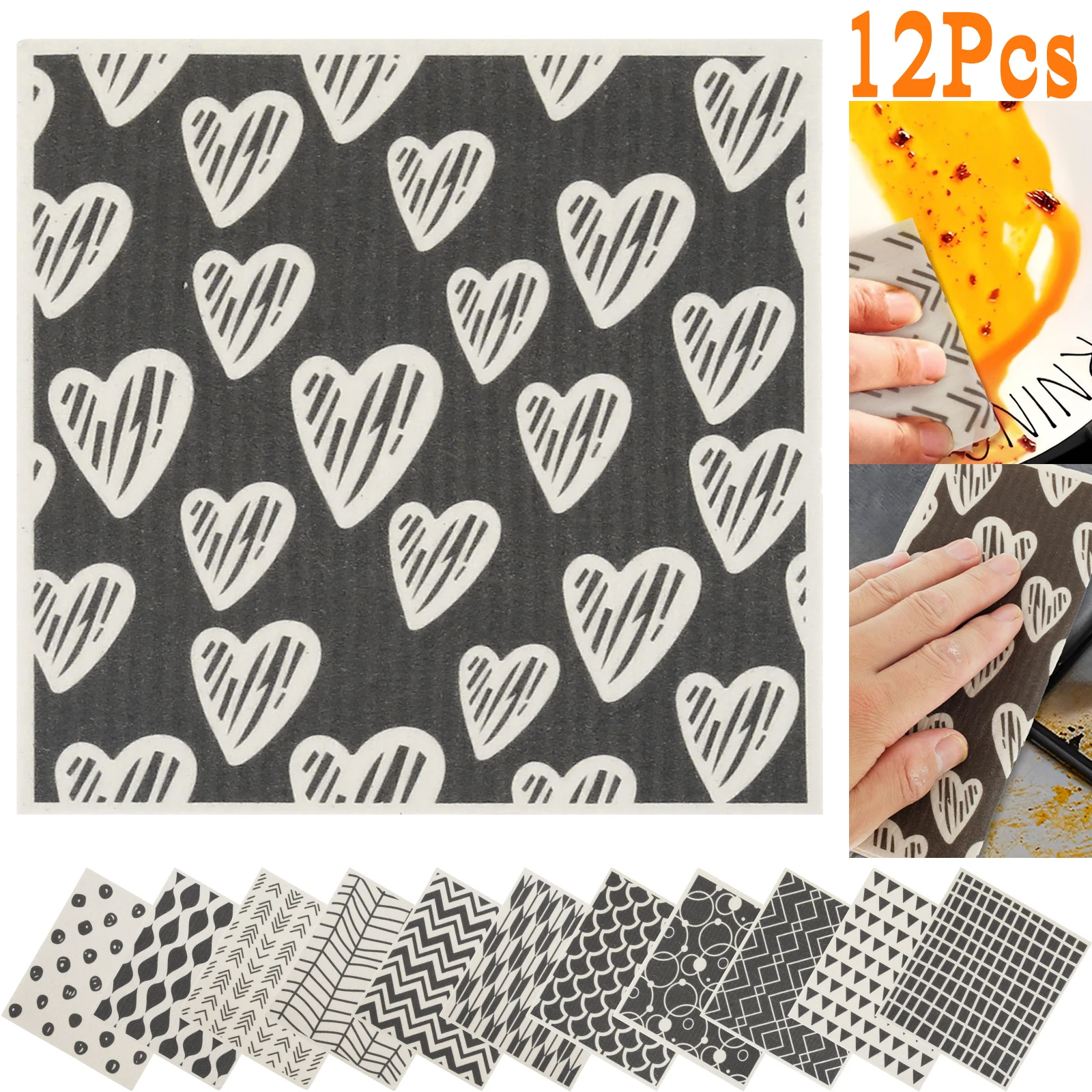 12Pcs Swedish Dishcloths Kitchen Dish Towels Absorbent Kitchen Dish Rags Reusable Soft Non-woven Cloths for Washing Dishes Tools