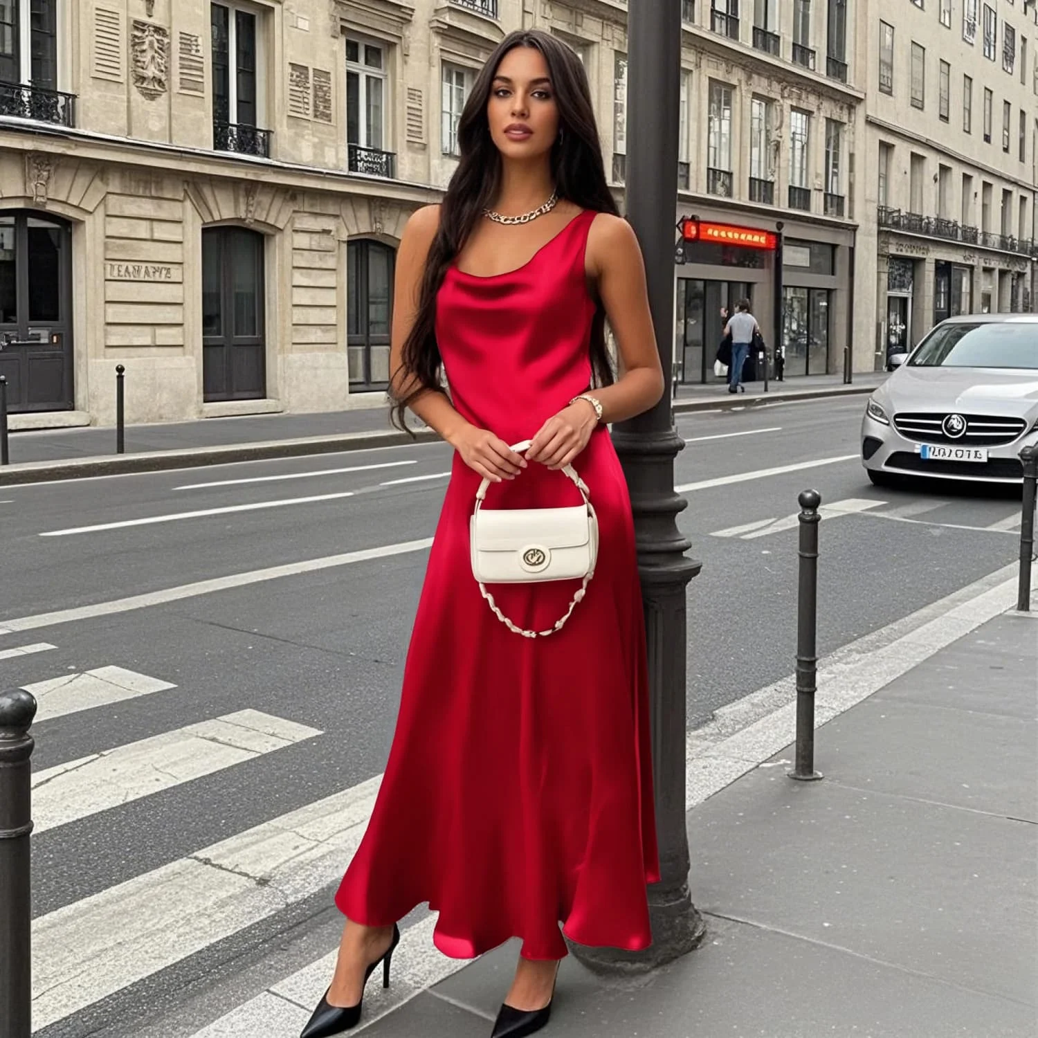 

2025 Taop&Za Womens Dresses Sleeveless Red Silk Dress with Tie - back Detail for an Elegant and Alluring Look