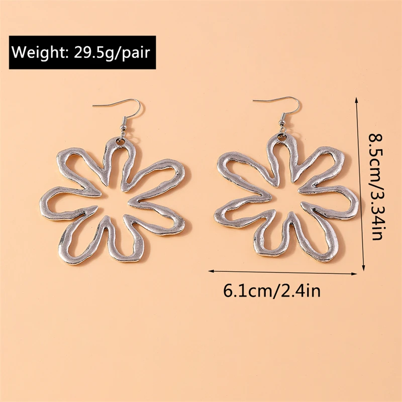 Übertriebene Metall-Ohrringe mit Großen Hohlen Blumen für Damen und Mädchen, Party- und Festival-Schmuck, Geschenke – Detail 8