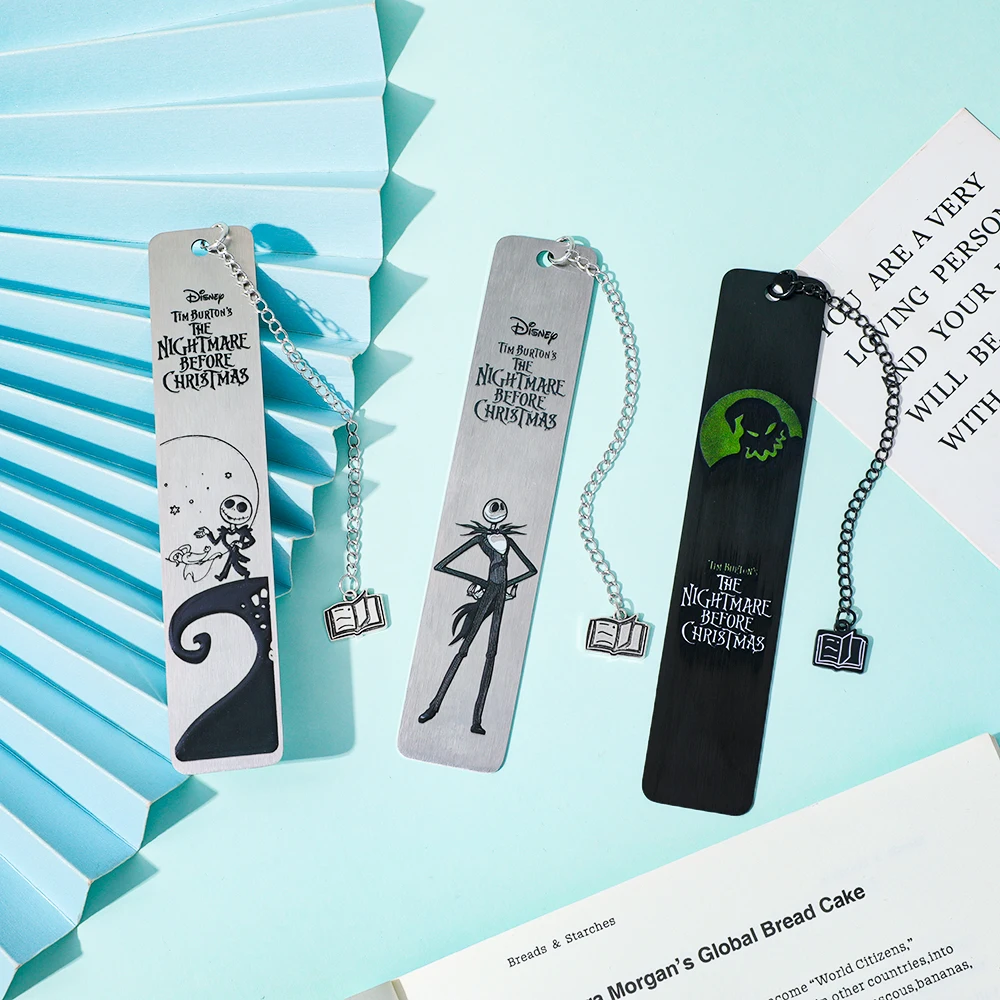 Jack Skellington Metal Bookmark with Chain, Gothic Book Mark for Horror Fans, Home Reading, Book Club, Halloween Christmas Gift
