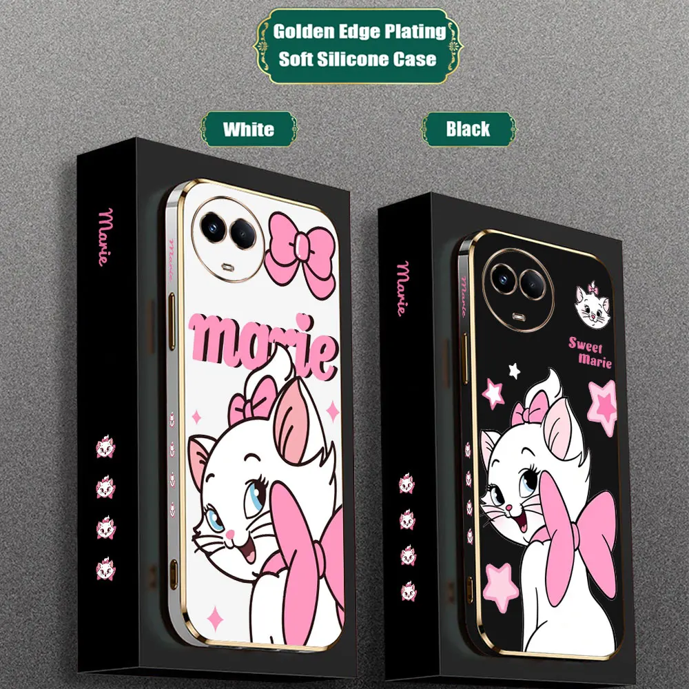 Casing ponsel Disney Marie kucing lucu, casing Capa E-TPU halus untuk REALME GT 7 8 8I 9 9I 10 11 12 PRO C21Y C33 C35 C53 C55 C63 C65