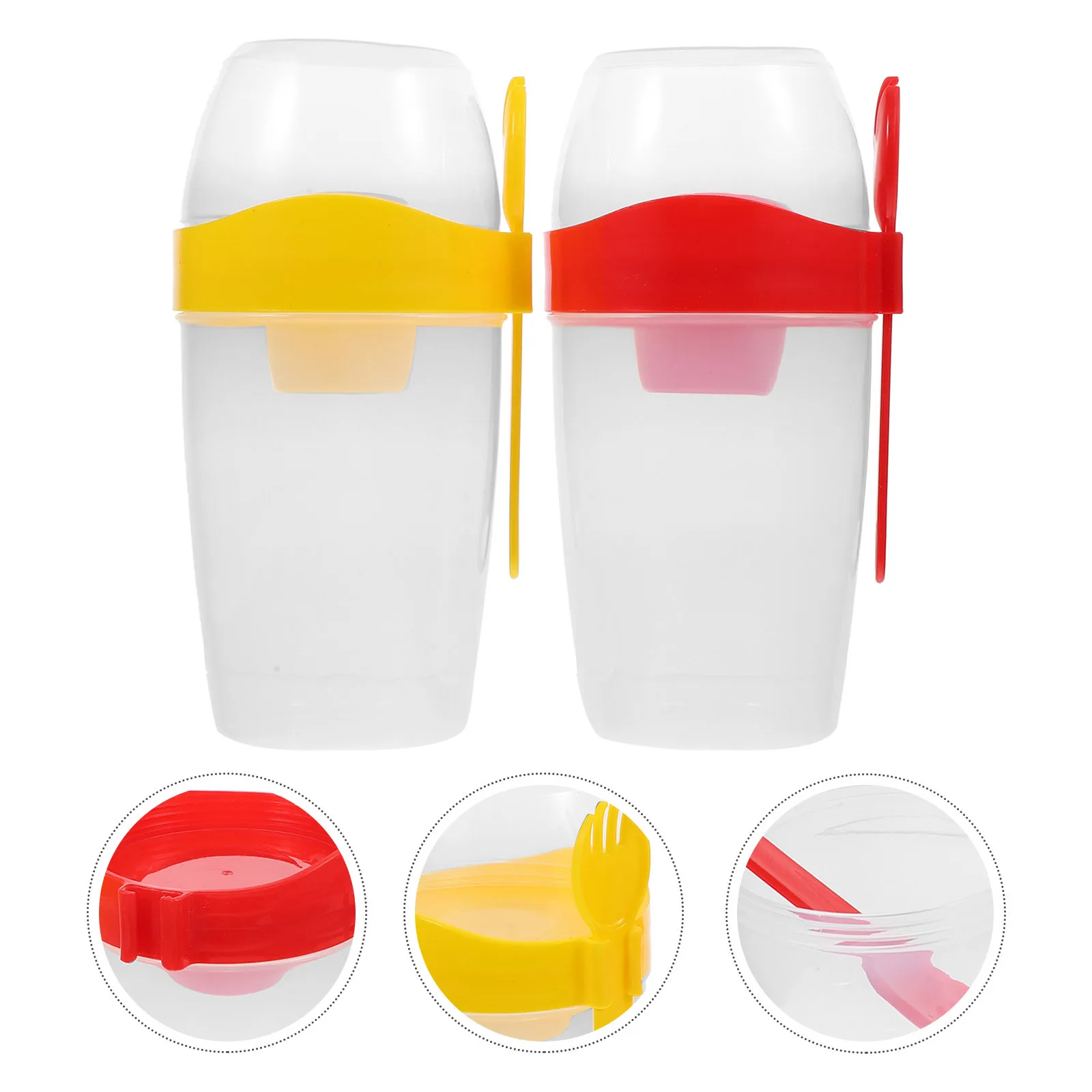 

2Pcs Portable Salad Cups Lightweight Reusable Multi-Purpose Double Layer Meal Shaker Cups for Picnic Lunch Outdoor with Fork Lid