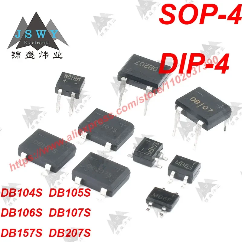 10 PCS SOP-4 DIP-4 DB104S DB105S DB106S DB107S DB157S DB207S Diodes and Rectifiers Bridge Stacks Chip for PCB BOM Free Shiping