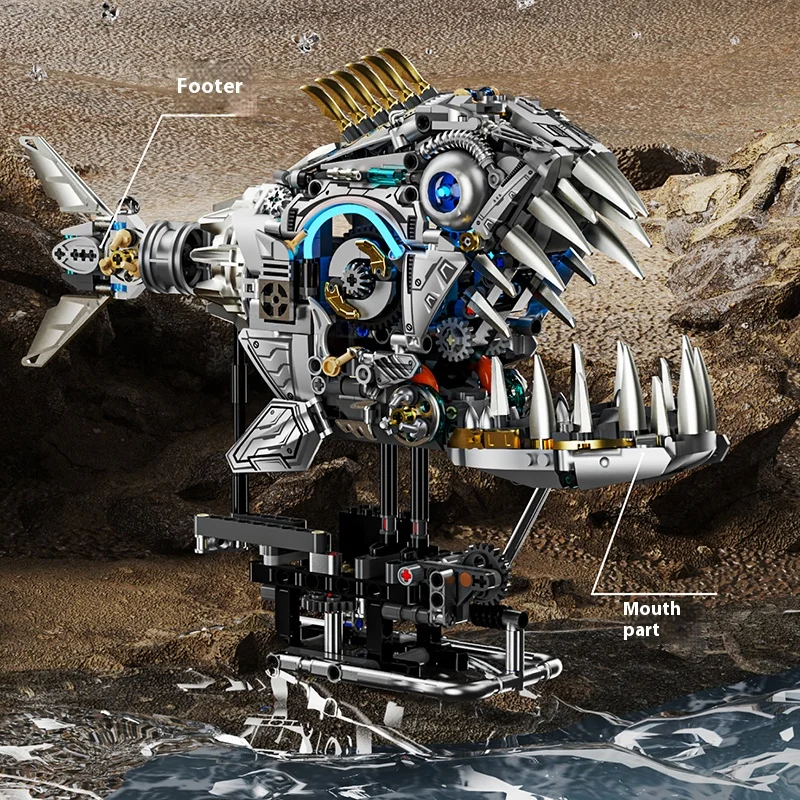 Mechanische Tierbausteine – Piranha-Hai-Modell, kreatives Bausatz für Kinder, Lernspielzeug, Geschenk