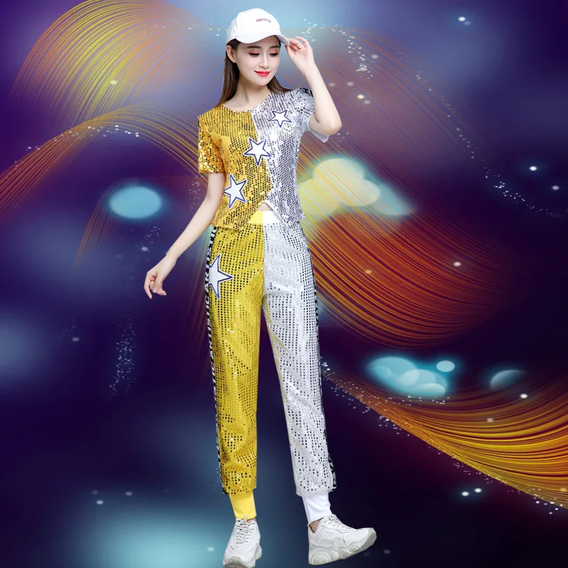 Sequin Hip Hop Jazz Dance dress Adult women Modern Stage Performance Street Dance Costumes DS Set Rave Outfit Gogo DJ Costume