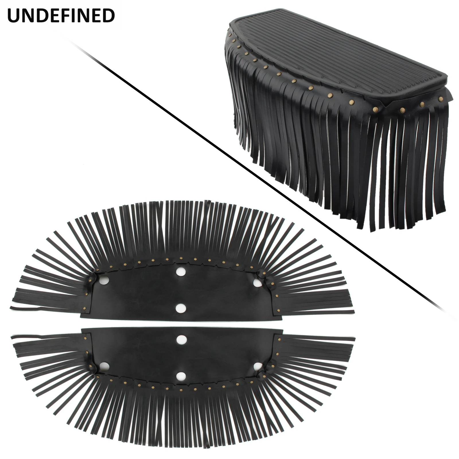 Pair Of Black PU Leather Floorboard Fringes – Front Mount For Harley, Indian, Suzuki & More