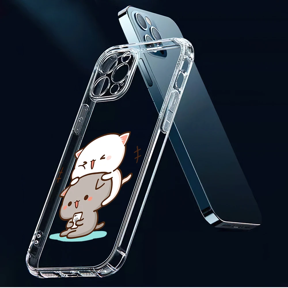 Funda de teléfono con dibujo de melocotón y Goma Mochi Cat para iPhone 11, 13, 16, 15, 14, 12 Pro Max Plus, carcasa suave transparente