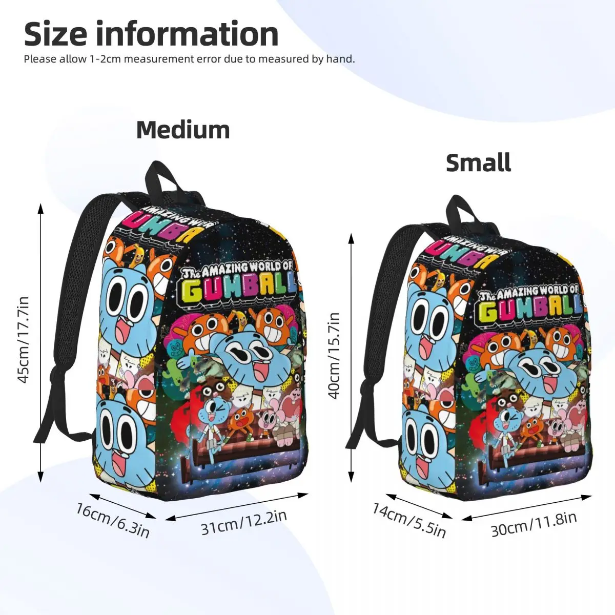 Gumballs incrível mundo mochila para homens mulheres adolescentes estudante trabalho daypack comédia engraçado programas de tv portátil sacos de lona ao ar livre