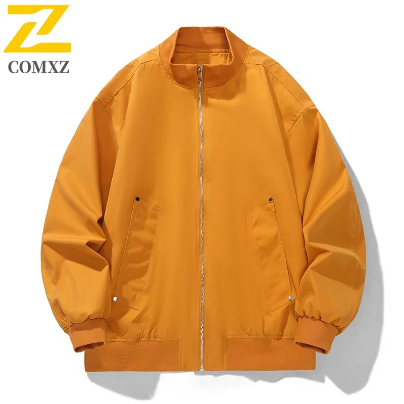 

COMXZ Men Jacket Fall Collection Waterproof Windproof Round Neck Baseball Coat for High Street Casual Oversized Aviation Style