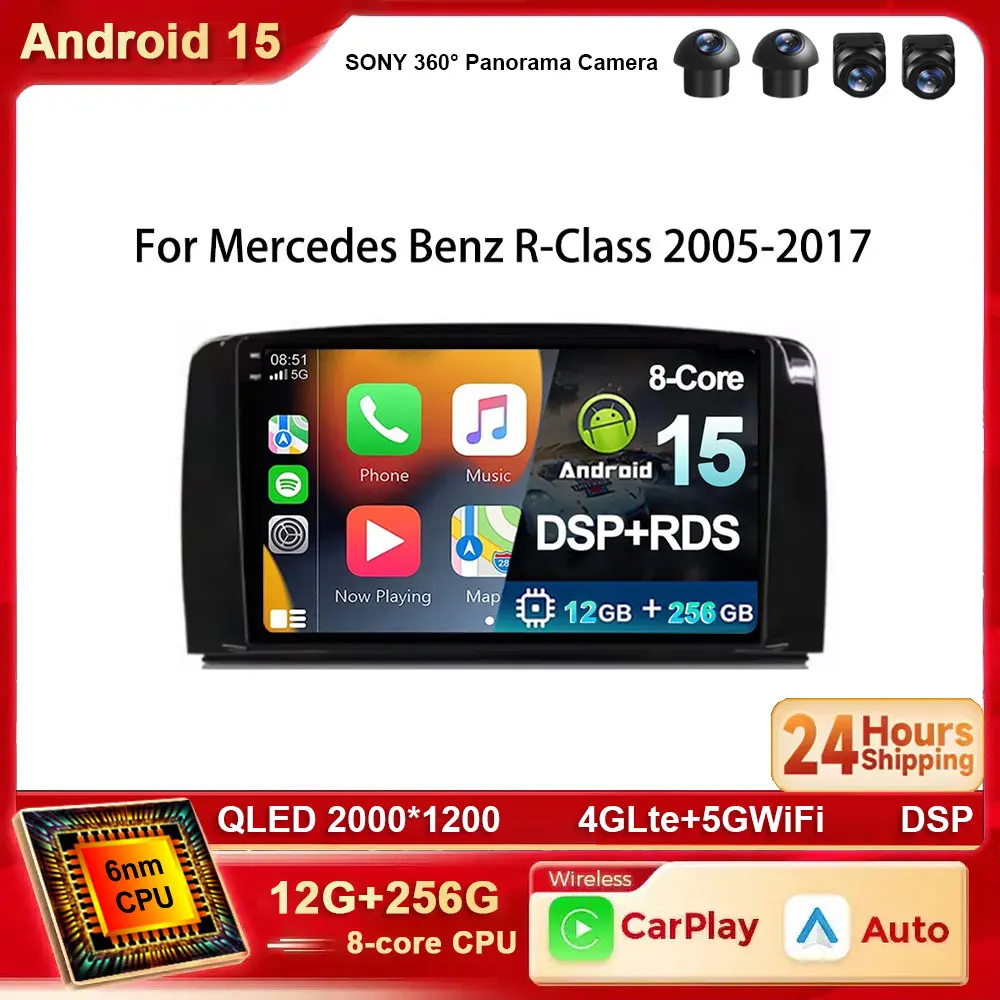 Android 15 2K Car Radio For Mercedes Benz R Class W251 R280 R300 R320 R350 R63 2005-2017 Lettore Video Multimediale Auto CanPlay