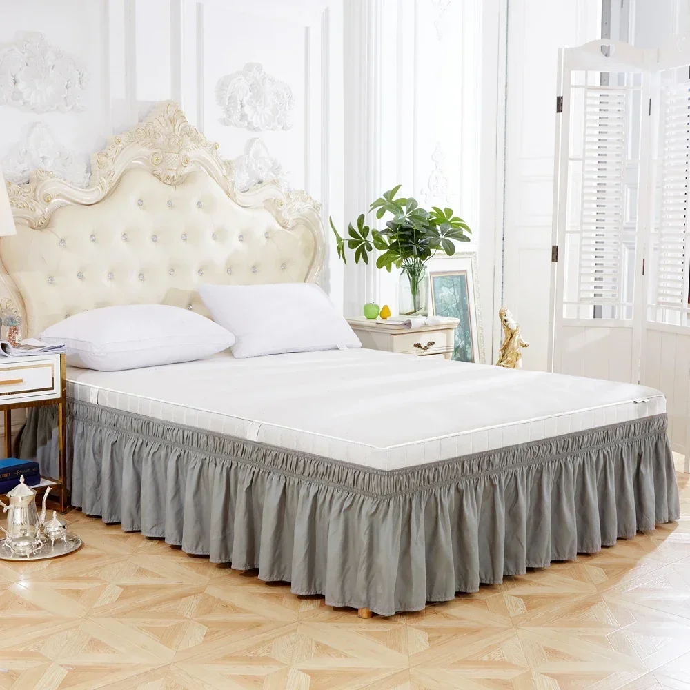 Elastic Bed Ruffles Bed Skirt Soft Comfortable Wrap Around Fade Resistant Solid Color Bed Skirts Twin Full Queen King Size