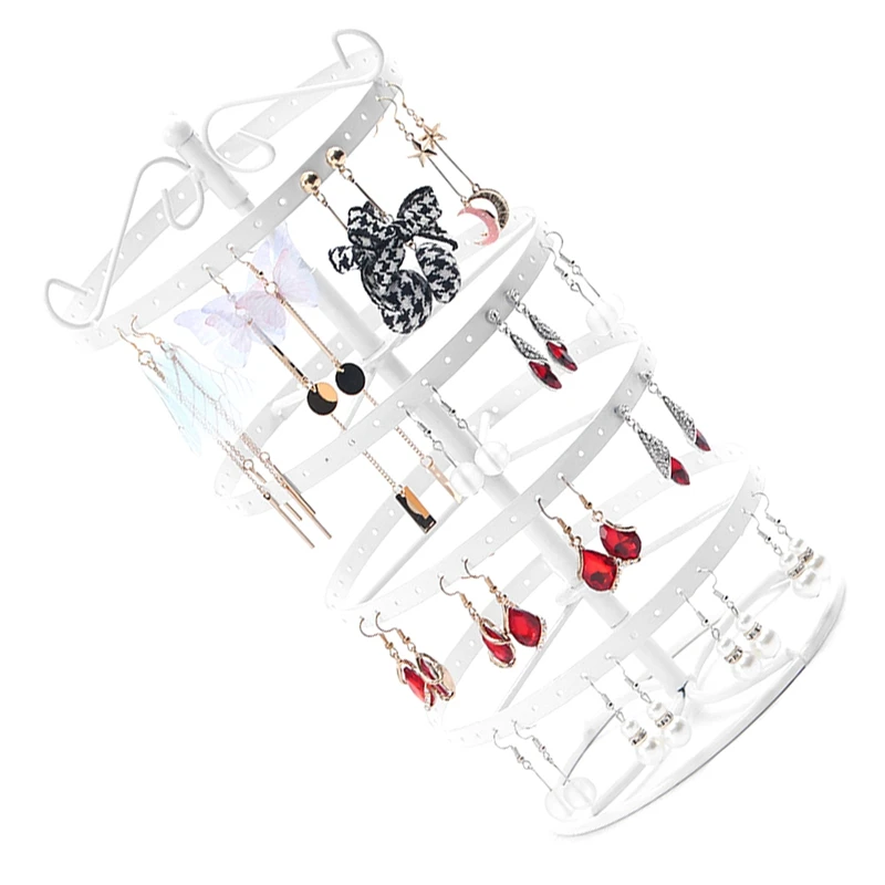 Цельная четырехэтажная вращающаяся стойка для ювелирных изделий из кованого железа, стойка для ювелирных изделий, серьги, браслет, стеллаж для выставки товаров, белый цвет