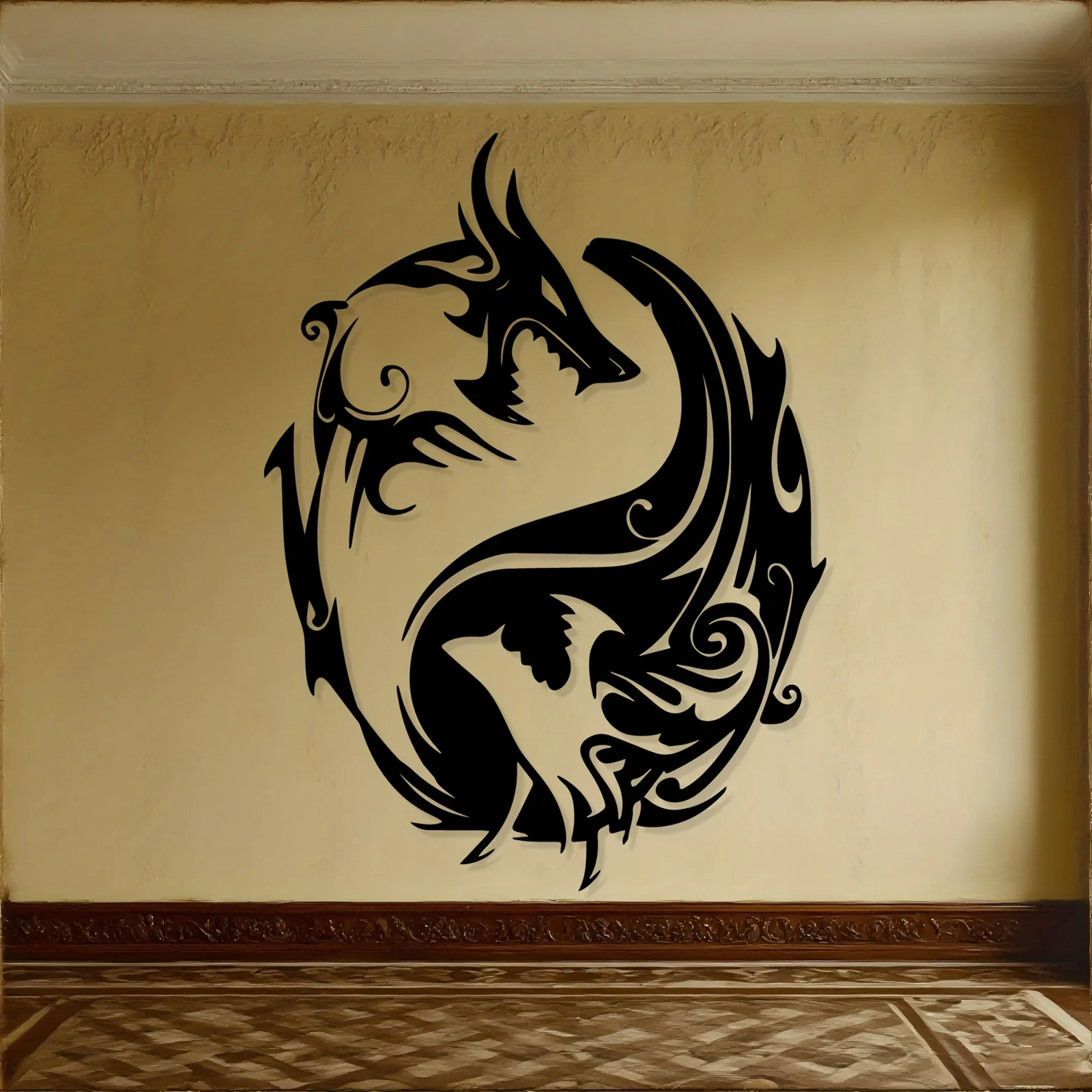 CIFBUY Metal Wall Art, Asian Mythical Dragon 2D Flat Iron Hanging Sculpture, Laser‑Cut Rustproof Wall Ornament