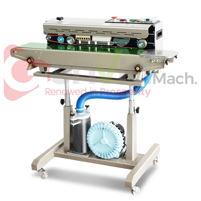 Nitrogen Gas Flushing Band Sealer Vertical Continuous Sealing Machine Plastic Pouch Sealer