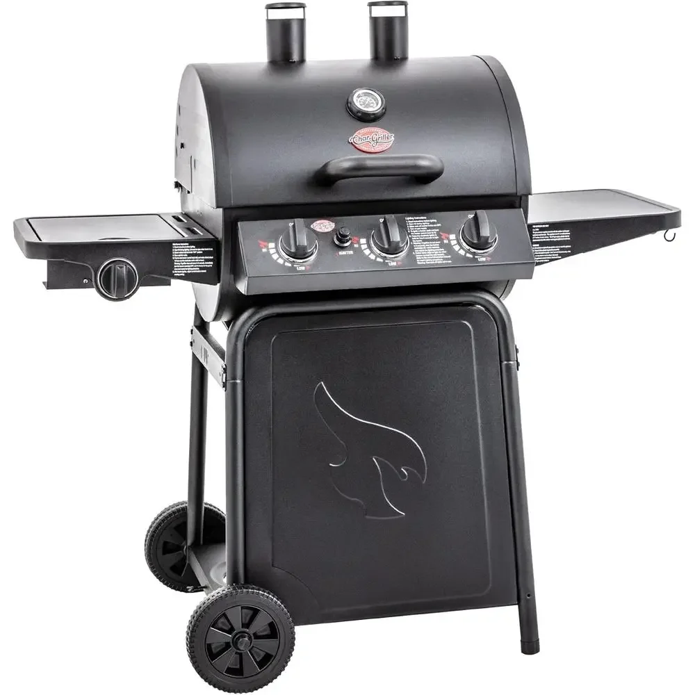 

Black 3-Burner Propane Grill E3001: 40,800 BTU, Cast Iron Grates, 630 Sq. In. Cooking Area with Warming Racks