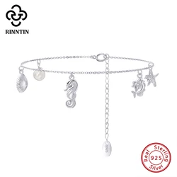 Rinntin Unique Seahorse Starfish Shell Bracelet for Women 925 Sterling Silver Handmade Pearl Thin Bracelets Jewelry APB02