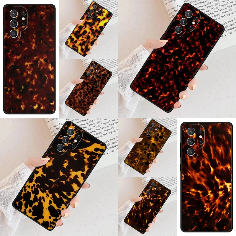 Tortoise Shell polished Marble Phone Case For Samsung Galaxy S24 S23 S22 S21 Ultra S10 Note 10 Pro S20 Plus FE S9 S8 Cover