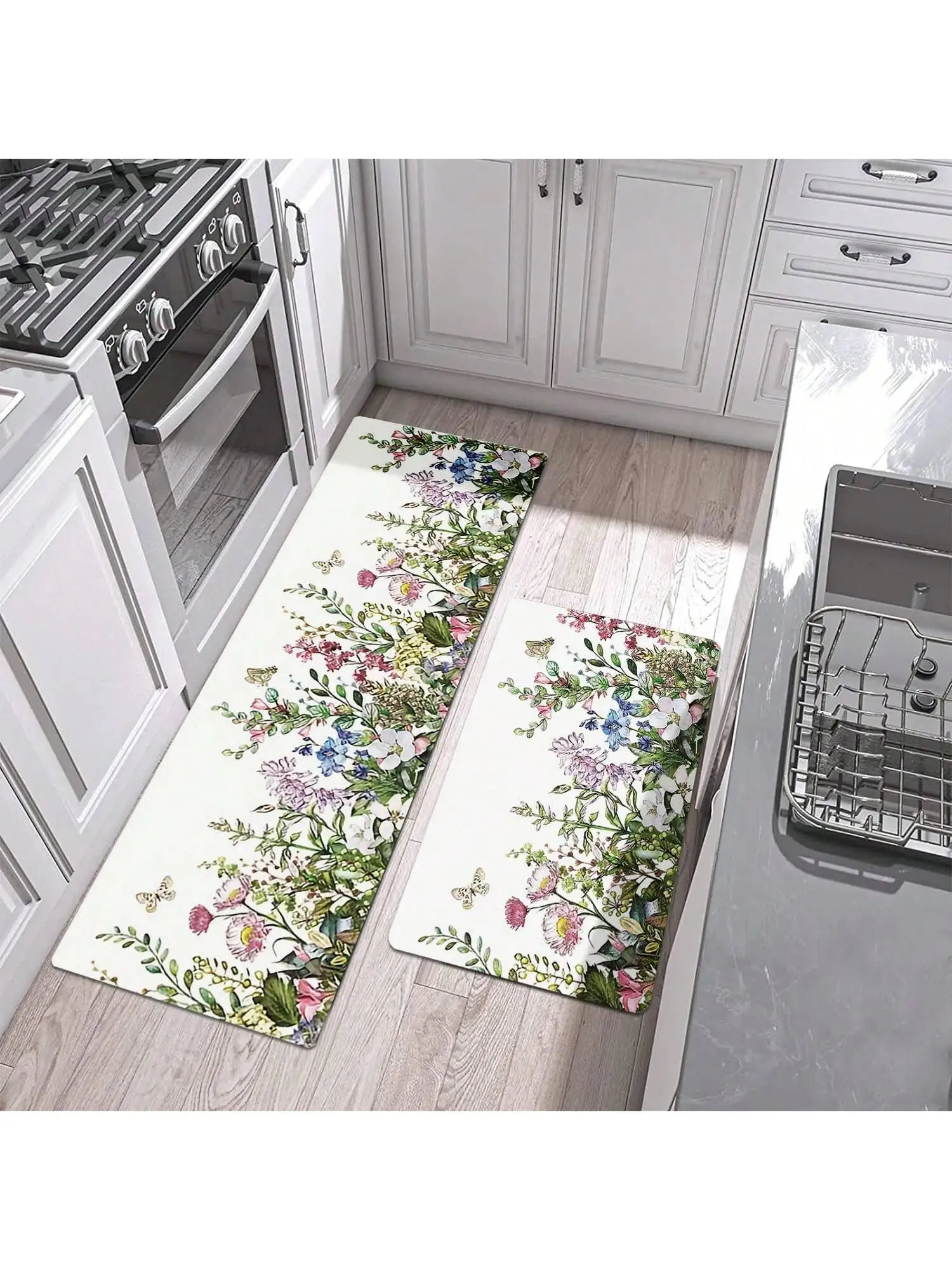 1PC, floral garden print pattern bedroom living room door carpet mat, waterproof anti-slip kitchen bathroom bathroom mat