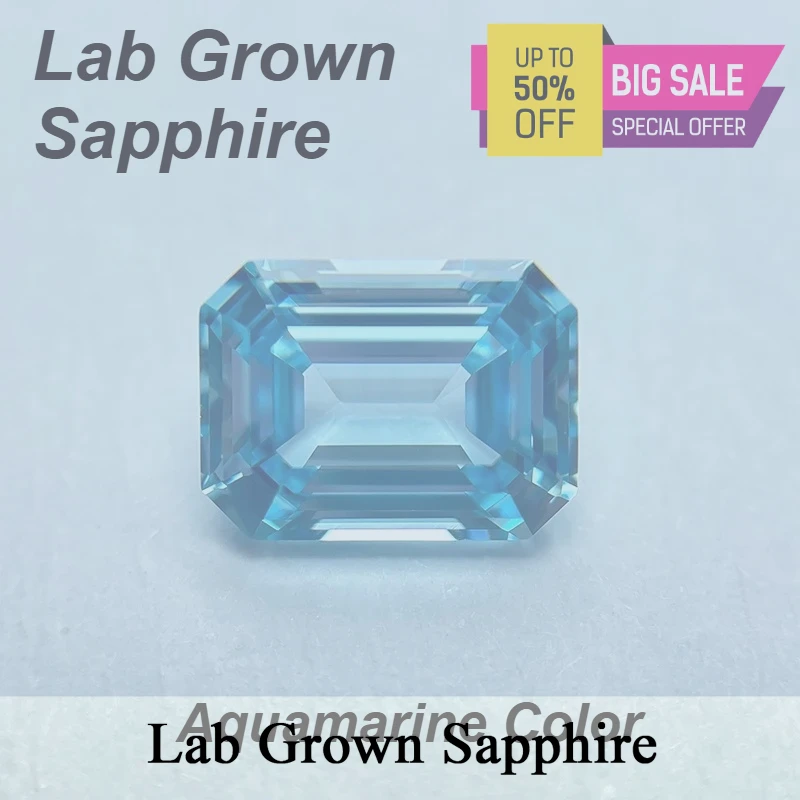 Lab Grown Sapphire Aquamarine Color Round Oval Asscher Emerald Heart Shape Pear Shape Naked Gemstone Selectable Certificate