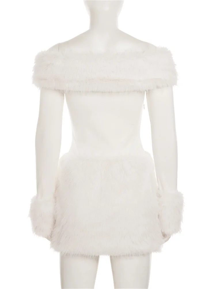 Nibber retalhos vestido fofo feminino fora do ombro manga cheia festa de aniversário elegante natal inverno nova tendência mini bodycon