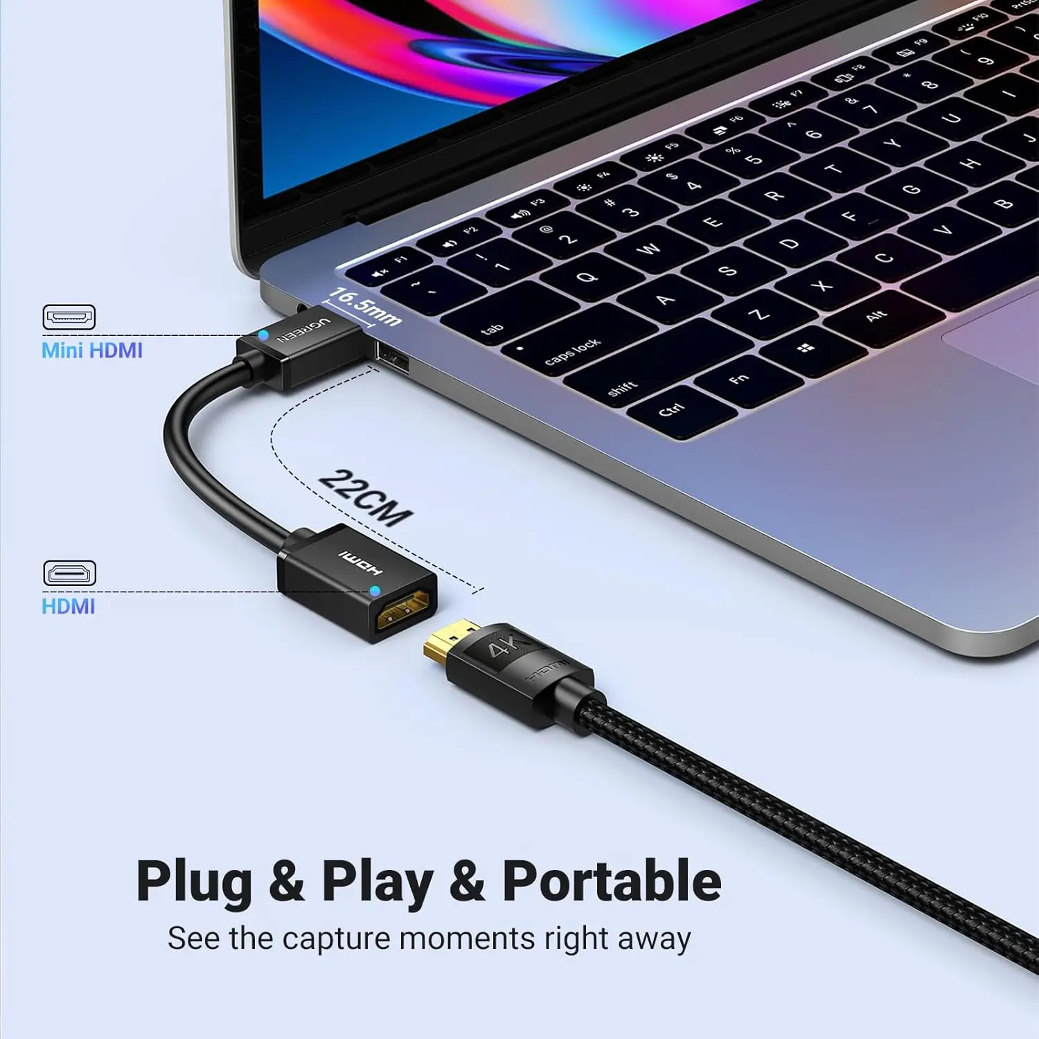 UGREEN Mini HDMI to HDMI Adapter 4K 60Hz High Speed Mini HDMI 2.0 Male to Female Adapter Cable for Raspberry Pi 4