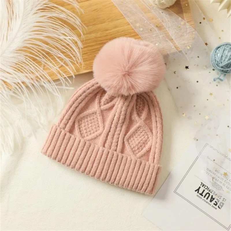 Winter Warm Big Pompom Baby Knitted Hat Cute Hairball Newborn Infant Boys Girls Hat Bonnet Solid Color Kids Cap Beanie Gorras