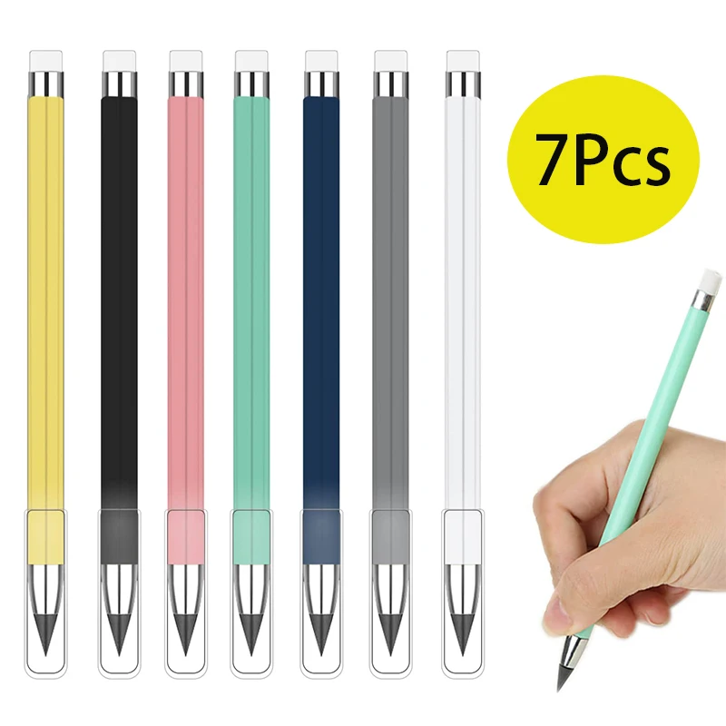 7Pcs Inkless Pencils Reusable Inkless Pencil Infinity Everlasting Pencil for Writing Drawing Office School and Family Supplies