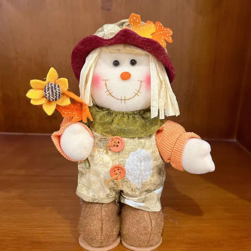 Fall Scarecrow Doll 9.06 Inches Fall Harvest Scarecrow Figurine Holiday Fall Decor Scarecrow Autumn Shelf Sitters Figurines Fall