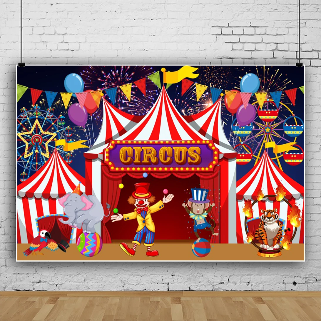 Laeacco Carnival Circus Party Backdrop Circus Tent Carousel Ticket Child Kid Boy Baby Birthday Portrait Photography Background