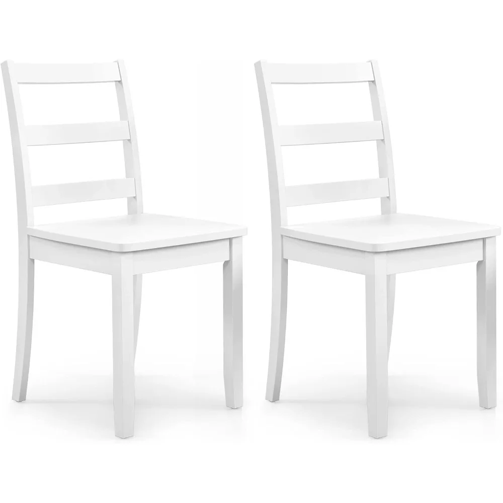 

Wood Dining Chairs Set of 2 White - Wooden Armless Kitchen Chairs with Solid Rubber Wood Legs, Non-Slip Foot Pads