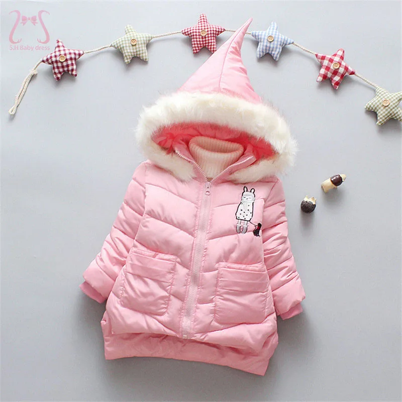 Winter Baby Down Jacket Windproof Hooded Kids Cotton Padded Fashion Costume Warm Girls Clothes Children's Overalls 0 To 3Y