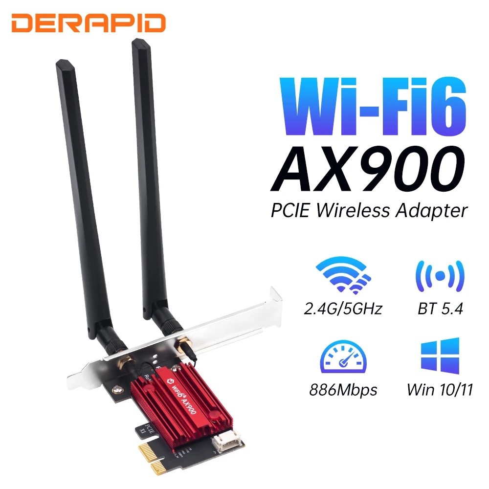 

FV-AX900 WiFi 6 PCIe Card Двухдиапазонная беспроводная Bluetooth 5.4 2,4G/5,8 ГГц Высокоскоростная сетевая карта для настольного ПК с ОС Windows 10/11
