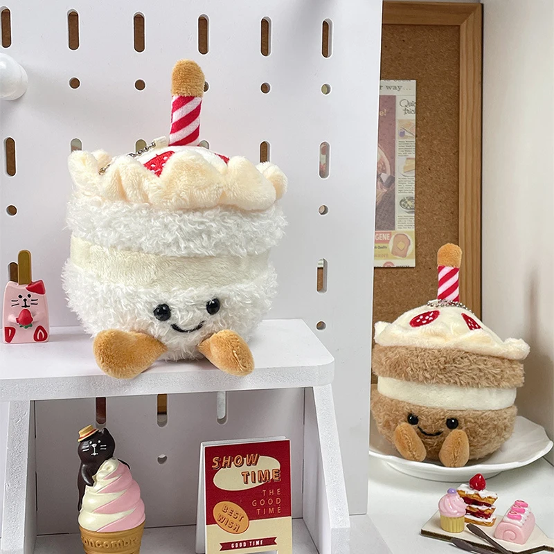 Cartoon Birthday Cake Plush Pendant Toys Simulation Birthday Cake Keychain Creative Funny Backpack Decoration Birthday Gifts