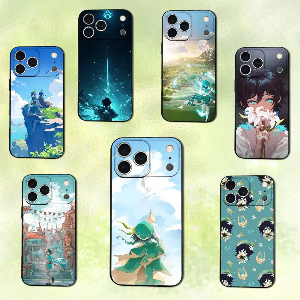 

Cute V-Venti B-Barbatos Phone Case For iPhone 14,13,17,12,11,16,15,Plus,Pro Max,XS,X,XR,SE,Mini,Soft Silicone Black Cover