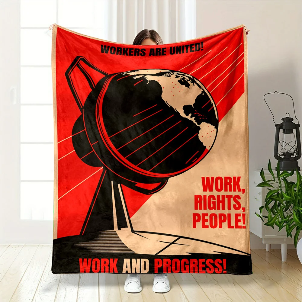 Workers United Political Blanket Throw Tapestry Socialist Decor Art Print Red Revolution Home Gift 150x200cm
