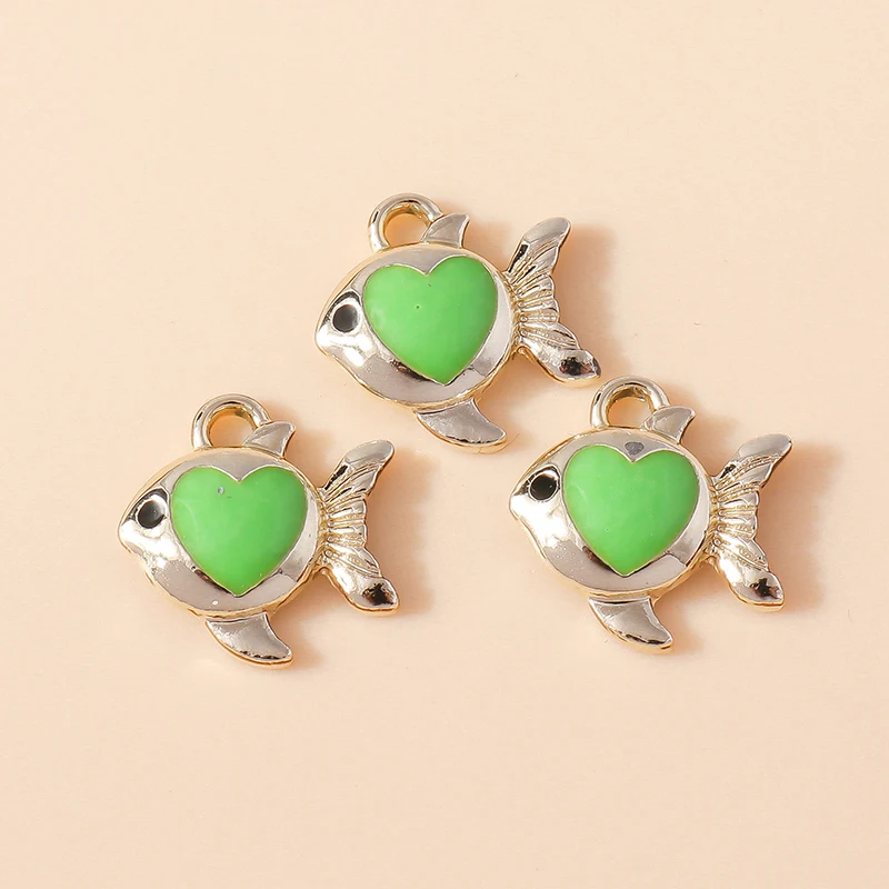 10pcs Mixed Cute Animal Charms Green Enamel Butterfly Dinosaur Fish Shell Frog Pendants for Diy Earrings Necklace Jewelry Making