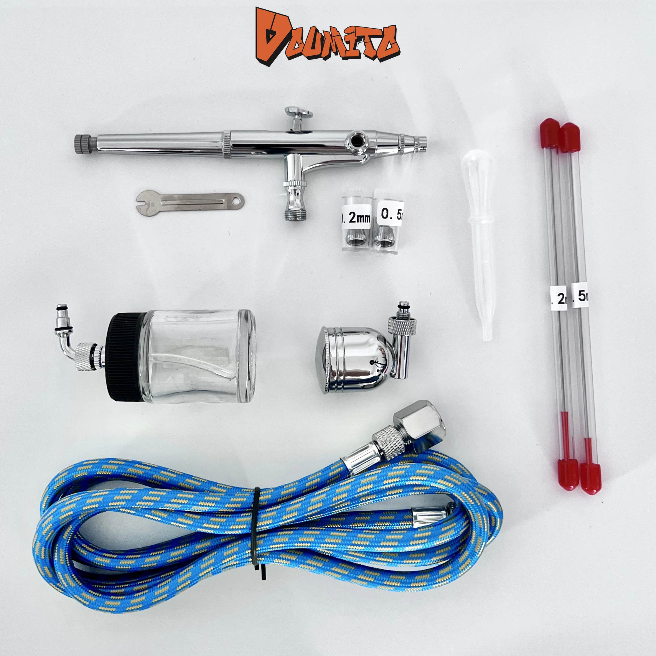 Doumito Dual Action Airbrush Air Compressor Kit 0.2mm 0.3mm 0.5mm Needles & Nozzles Paint Art Spray Gun Set Craft Cake