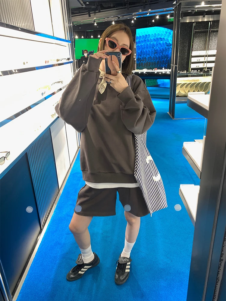 

Oversize Heavyweight Hoodie oulder-Drifted Sve Basic ey orts Casual Spor Lazy Set Women's Cotton Autumn Faion