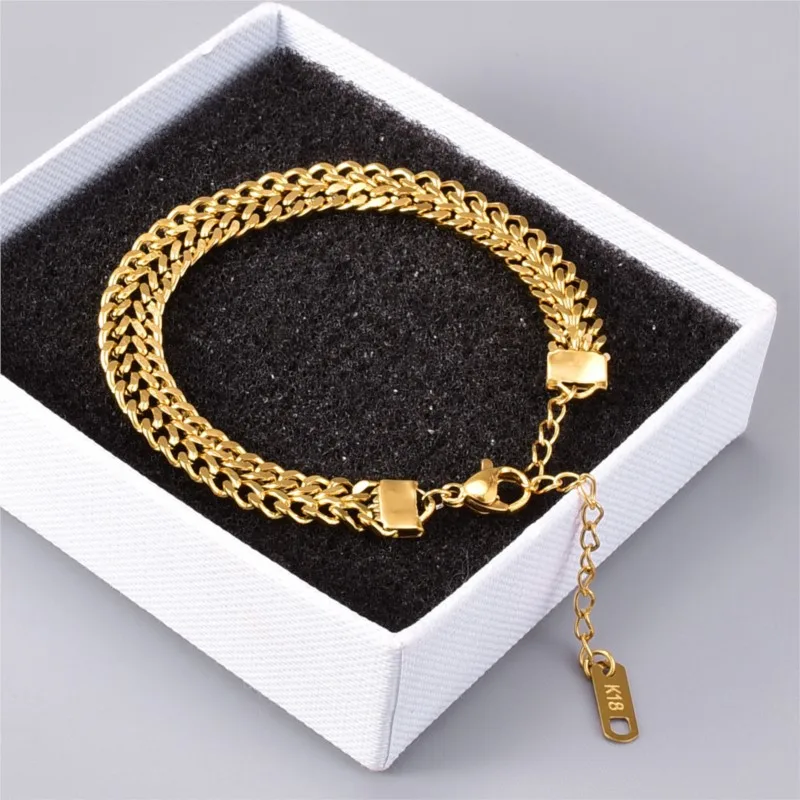 18K Gold Plated 316L Stainless Steel Thick Chain Bracelet for Women Men Trendy Cuba Chain Bracelets Party Jewelry Gifts