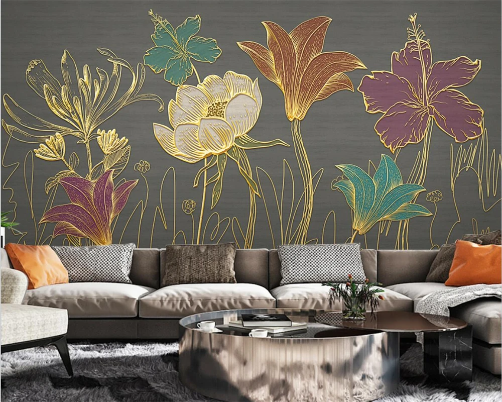 beibehang Custom new modern minimalist line drawing flowers plant leaves embossed line background wallpaper papier peint