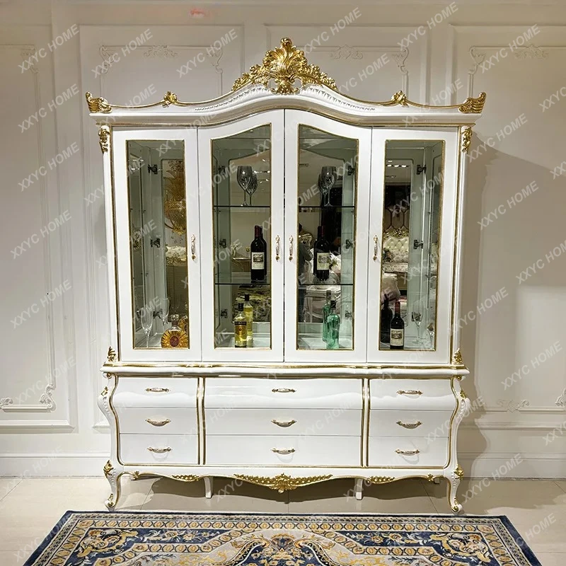 X-S four-door wine cabinet,  court display cabinet restaurant solid wood carving flower HG