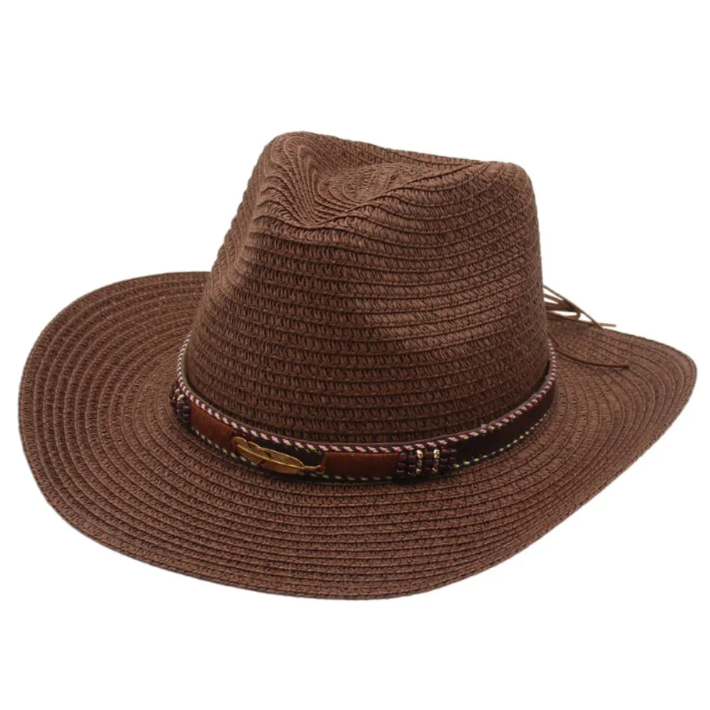 

Vintage Summer Western Cowboy Hats Hiking Vacation Straw Cowgirl Hat Travel Wide Brim Sunscreen Visor Cap Outdoor